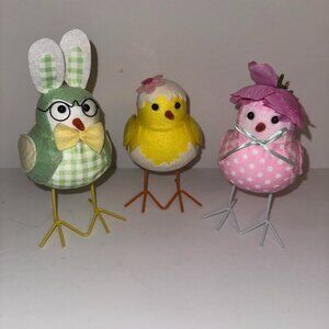 Set 3 Hobby Lobby Easter Birds Gingham Fabric 6" Decor Spring Featherly Friends